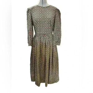 Vintage Leslie Lucks Long Sleeve School House Alphabet Prairie Dress. Size Small